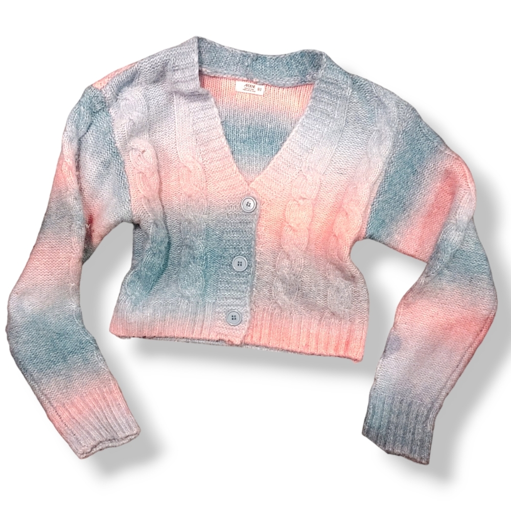 ARDENE - Knitted Pink & Blue Pastel Striped Button Up Cardigan Pastel Goth XS